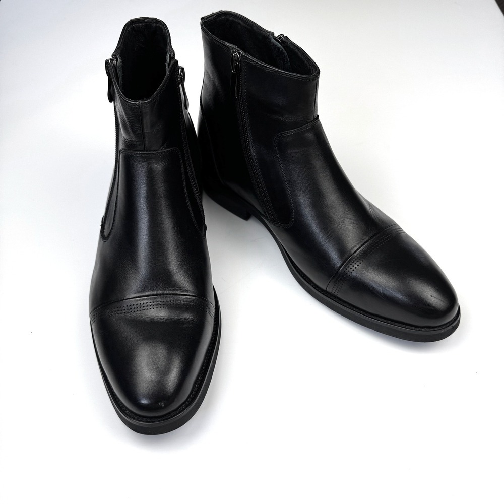 Calto S28001 Elevator Boots Mens 10 Black Leather Cap Toe Double Zip Dress